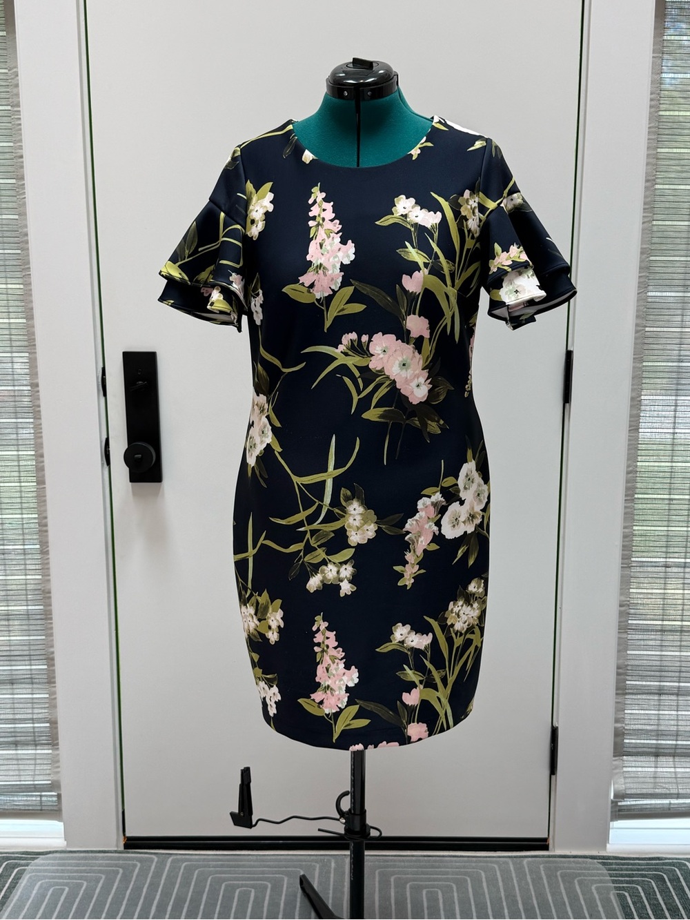 TOMMY HILFIGER Navy Floral Flutter Sleeve Dress US 14